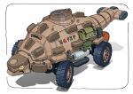  ankylosaurus armored_vehicle bag gatling_santouhei ground_vehicle headlight highres no_humans original shadow simple_background wheel white_background 