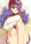  1girl absurdres breasts closed_mouth curly_hair dragon_quest dragon_quest_ii dress feet_out_of_frame highres hood long_hair looking_at_viewer muramasa_mikado princess princess_of_moonbrook purple_eyes purple_hair robe smile solo 
