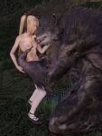  3:4 breasts canid canine claws clothing dead_or_alive_(series) duo female genitals guntherthespelunker hi_res human licking male male/female mammal marie_rose nipples outside penis tongue tongue_out undressing were werecanid werecanine werewolf werewolf_the_apocalypse 