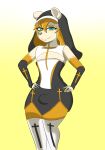  anthro bulge clothing freckles girly hair hi_res kamilleart male nun nun_outfit pinup pose solo 