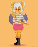  &lt;3 absurd_res anthro big_breasts bottomwear breasts clothing eyes_closed eyeshadow fangs female fourway_(artist) gesture glistening glistening_body glistening_clothing glistening_nose hi_res legs_together makeup rouge_the_bat sega skirt smile solo sonic_the_hedgehog_(series) sweater topwear waving waving_at_viewer 