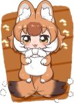  1girl aged_down animal_ear_fluff animal_ears baby blush brown_hair commentary dhole_(kemono_friends) dog_ears dog_girl dog_tail fangs furry furry_female heavy_breathing kemono_friends kemono_friends_3 kuro_(kurojill) looking_at_viewer solo tail tail_wagging tongue tongue_out white_hair yellow_eyes 
