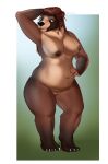  absurd_res anthro big_breasts breasts brown_body brown_fur brown_hair claws female fur genitals hair hi_res mammal neck_tuft nefitail nipples nude pussy slightly_chubby solo thick_thighs tuft ursid wide_hips 