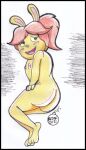  anthro arthur_(series) blush butt embarrassed female flat_chested hair lagomorph leporid lucy mammal nipples nude open_mouth ponytail rabbit reddragonkan solo traditional_media_(artwork) 