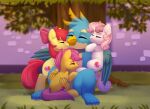  2022 accessory apple_bloom_(mlp) avian beak blue_body blue_claws blue_feathers bow_ribbon claws cutie_mark digital_media_(artwork) dinoalpaka earth_pony embrace equid equine eyebrows eyes_closed feathered_wings feathers female feral folded_wings friendship_is_magic fur gallus_(mlp) group group_hug gryphon hair hair_accessory hair_bow hair_ribbon happy hasbro hi_res horn horse hug male mammal my_little_pony mythological_avian mythology orange_body orange_fur outside pegasus pink_hair pink_tail plant pony purple_hair purple_tail red_hair red_tail ribbons scootaloo_(mlp) smile sweetie_belle_(mlp) tan_body toe_claws tree unicorn white_body white_fur wings yellow_body yellow_fur young 