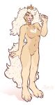  anthro breasts canid canine canis chest_tuft domestic_dog featureless_breasts featureless_crotch female front_view full-length_portrait fur glistening glistening_eyes hair heart_(marking) hi_res long_hair mammal navel neckwear nude open_mouth open_smile pink_eyes pink_nose portrait pose pupbii signature simple_background smile solo standing tan_body tan_fur tuft white_background white_hair 