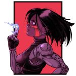  1girl alita battle_angel_alita black_hair breasts cyborg from_side lips looking_at_viewer marton_huszar medium_breasts profile purple_eyes smile solo upper_body 