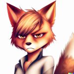  1:1 angry anthro artificial_intelligence canid canine collared_shirt dall-e fox frown fur male mammal orange_body orange_fur simple_background solo white_background 