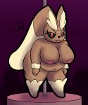  absurd_res anthro bedroom_eyes belly bent_over big_breasts big_butt black_sclera breasts brown_body brown_fur butt cleavage clothed clothing crowd female floppy_ears fur generation_4_pokemon group hands_on_knees hands_on_legs hi_res leaning leaning_forward leg_markings looking_at_viewer lop_ears lopunny markings multicolored_body multicolored_fur musical_note narrowed_eyes navel nintendo nipple_outline nipples nude overweight overweight_female pokemon pokemon_(species) pole presenting presenting_breasts red_eyes seductive short_stack simple_background smile sneavile socks_(marking) solo stripper stripper_pole thick_thighs two_tone_body two_tone_fur video_games wide_hips 