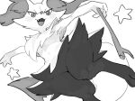  3_fingers anthro black_body black_fur blush braixen canid canine chest_tuft digital_media_(artwork) ear_tuft fangs feet female fingers fur generation_6_pokemon hi_res human inner_ear_fluff kame_3 kemono low-angle_view mammal monochrome multicolored_body multicolored_fur nintendo open_mouth pokemon pokemon_(species) simple_background sketch snout solo star stick thick_thighs toes tuft video_games white_background white_body white_fur wide_hips 
