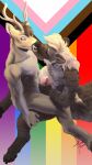  absurd_res anthro antlers blonde_hair bodily_fluids brown_body brown_hair cervid cum cum_on_penis danicommissions duo ejaculation eyes_closed facial_scar frottage fur genital_fluids genitals hair hi_res horn hyaenid inner_ear_fluff kissing lgbt_pride male male/male mammal multicolored_body multicolored_fur muscular muscular_male nipples penis pride_colors progress_pride_colors scar sex striped_hyena stripes tan_body tuft two_tone_body two_tone_fur veiny_arms veiny_muscles 
