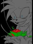  anthro blue_eyes bodily_fluids canid canine clothing crying flower fox gloves handwear hi_res male mammal miles_prower pikative plant sega solo sonic_the_hedgehog_(series) sonic_x tears 