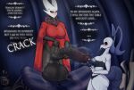  anthro arthropod balls big_balls big_breasts big_penis black_body blush bodily_fluids bottomless breasts broken_table clothed clothing detailed_background dialogue female furniture genital_fluids genitals gynomorph half-erect heavy_balls hollow_knight hornet_(hollow_knight) huge_balls huge_penis humanoid humanoid_genitalia humanoid_penis hyper hyper_balls hyper_genitalia hyper_penis intersex iselda_(hollow_knight) mostly_nude onomatopoeia partially_clothed penile_spines penis penis_awe piekiller poking_out precum pupils size_difference sound_effects speech_bubble spiked_penis spikes spikes_(anatomy) steam steamy_penis table team_cherry text video_games white_pupils 