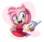 &lt;3 5_fingers absurd_res accessory amy_rose anthro black_nose clothing dress eyelashes female fingers fur gloves green_eyes hair_accessory hairband handwear hi_res magicoz pink_body pink_fur red_clothing red_dress sega simple_background smile solo sonic_the_hedgehog_(series) 