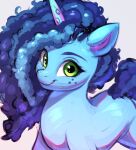 2022 absurd_res afro ask-colorsound blue_body blue_hair blue_tail digital_media_(artwork) equid equine eyebrows eyelashes female feral freckles green_eyes hair hasbro hi_res horn looking_at_viewer mammal misty_(g5) mlp_g5 my_little_pony pink_inner_ear simple_background smile solo unicorn unicorn_horn white_background 