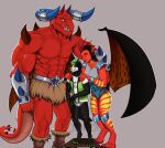  absurd_res anthro canid canid_demon chaor demon edbwolf female female/female group hellhound hi_res horn male male/male mammal muscular muscular_male smile spread_wings takinom trio wholesome_hug wings 