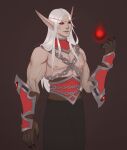  1boy blood_elf_(warcraft) chain elf gauntlets glowing glowing_eyes highres kael&#039;thas_sunstrider long_hair long_pointy_ears male_focus orb pointy_ears red_eyes solo_focus topless_male warcraft white_hair world_of_warcraft 