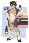 5_fingers 5_toes anthro bisexual_pride_colors blitz_(blitzthedova) english_text feet fingers hair hi_res kyrosh lgbt_pride male mammal model_sheet nipples open_mouth pride_colors procyonid pubes raccoon short_hair solo standing text toes 