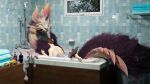  16:9 2021 3d_(artwork) 4k absurd_res ambiguous_gender barefoot bath bathing bathing_together bathroom bestiality bodily_fluids bubble capcom claws detailed_background digital_media_(artwork) dispenser duo embrace feet feral fluffy fluffy_chest fluffy_tail fur green_body green_scales hair hand_on_chest hand_on_head head_on_chest hi_res hug human human_on_feral inside interspecies ivorylagiacrus larger_ambiguous larger_feral leviathan_(mh) looking_at_viewer ludroth lying male mammal mane mizutsune monster_hunter motorboating on_back open_mouth pink_body pink_scales purple_body purple_fur purple_hair royal_ludroth scales scalie shampoo shampoo_bottle size_difference smaller_human smaller_male smothering soap soap_dispenser sponge teeth toes video_games water wet white_body white_scales widescreen window 