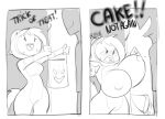  2022 adventure_time angry anthro bag big_breasts big_nipples blush blush_lines breast_expansion breasts cake_the_cat cartoon_network clothed clothing comic dbaru dialogue digital_media_(artwork) domestic_cat dropping_object embarrassed english_text expansion extended_arms eyebrows eyelashes felid feline felis female fionna_the_human fully_clothed giggle group hair halloween hi_res holding_bag holding_object holidays huge_breasts huge_nipples human humor living_clothing mammal monochrome nipples open_mouth open_smile outside plant prick_ears smile text tree trick_or_treat trio two_panel_image wide_hips 