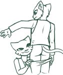 2022 5_fingers anthro anthro_on_anthro bethesda_softworks big_eyes bottomwear bottomwear_pull bubble butt cheek_tuft clothed clothing clothing_pull digital_media_(artwork) drunk drunk_bubble duo extended_arm facial_tuft felid female fingers fur fur_tuft hi_res inner_ear_fluff katia_managan khajiit looking_at_another looking_down looking_up male male/female mammal monochrome pants pants_pull partially_clothed prequel_adventure prick_ears redout s&#039;thengir shirt smile smirk standing substance_intoxication the_elder_scrolls topwear tuft undressing undressing_another video_games webcomic 