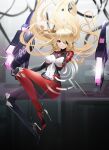  1girl bangs blonde_hair blurry blurry_background bodysuit breasts closed_mouth covered_navel eyepatch full_body high_heels highres legs long_hair looking_at_viewer medium_breasts multicolored_bodysuit multicolored_clothes nemesis_(tower_of_fantasy) qing_wu red_eyes skin_tight solo thighs tower_of_fantasy 