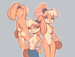  anthro areola ball basketball_(ball) blonde_hair blue_eyes breasts butt clothed clothing eyeshadow female genitals hair hi_res lagomorph leporid lola_bunny looney_tunes makeup mammal navel nipples nude pussy rabbit rogone2 simple_background smile solo space_jam topless warner_brothers 