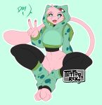  ambiguous_gender anthro backpack blue_eyes bottomless bulbasaur clothed clothing cosplay footwear fur generation_1_pokemon gesture hoodie legendary_pokemon legwear long_tail mew nintendo pink_body pink_fur pokemon pokemon_(species) simple_background socks solo tattoorexy tight_clothing topwear v_sign video_games 