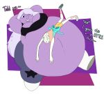  2015 5_fingers alien alien_humanoid amethyst_(steven_universe) belly big_belly big_breasts blush blush_lines bottomwear breasts cartoon_network cleavage clothed clothing dialogue duo female fingers footwear gem_(species) hair hands_behind_head humanoid looking_at_another looking_away morbidly_obese morbidly_obese_female morbidly_obese_humanoid navel obese obese_female obese_humanoid one_eye_closed overweight overweight_female overweight_humanoid pants pearl_(steven_universe) purple_body purple_skin resting_on_belly shirt shoes smappa smile socks steven_universe tank_top teeth text topwear 