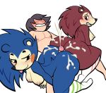  absurd_res animal_crossing anthro blue_body blue_fur blush bodily_fluids breasts brown_body brown_fur butt clothing cum cum_on_butt ejaculating_cum eulipotyphlan faceless_character faceless_male female footwear freckles freckles_on_butt fur genital_fluids group hedgehog hi_res hot_dogging human humanoid legwear looking_back lovetopullmicke lying mabel_able male male/female mammal nintendo on_back pattern_clothing sable_able sibling simple_background sister sisters socks striped_clothing stripes thigh_highs thigh_socks tongue tongue_out trio video_games white_background 