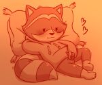  animal_genitalia animal_penis anthro balls blush chillhop chillhop_raccoon clothed clothing digital_drawing_(artwork) digital_media_(artwork) erection feet fur genitals hoodie laying_on_pillow lying male mammal masturbation on_back partial_nudity partially_clothed penile penile_masturbation penis pillow polygon5 procyonid raccoon simple_background smile solo toes topwear 