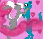  2016 blush duo eyes_closed female feral fur hand_on_face hasbro herpestid jimfoxx kissing littlest_pet_shop male male/female mammal mephitid mongoose nude on_hind_legs paws pepper_clark raised_leg raised_tail skunk standing sunil_nevla tiptoes wide_eyed 
