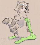  anthro butt clothing corgi_(artist) cybernetic_attachment cybernetics gloves guardians_of_the_galaxy handwear legwear machine male mammal markings marvel procyonid raccoon ring_(marking) ringtail rocket_raccoon smile solo tail_markings tights 