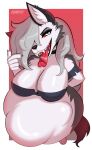  absurd_res anthro big_breasts bodily_fluids breasts canid canine canis compsy female half-closed_eyes helluva_boss hi_res loona_(helluva_boss) mammal narrowed_eyes oral_vore saliva saliva_on_tongue simple_background solo tongue tongue_out vore wolf 