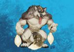  2022 anthro balls bfw big_balls big_penis biped black_penis blue_background canid canine canis claws condom digital_media_(artwork) digitigrade domestic_dog filled_condom fur genitals grey_body grey_fur hair hi_res holding_condom holding_object huge_balls huge_penis husky hyper hyper_genitalia hyper_penis laser_(artist) long_tongue male mammal muscular muscular_anthro muscular_male nordic_sled_dog orange_hair penis sexual_barrier_device simple_background solo spitz toe_claws tongue tongue_out wearing_condom white_body white_fur yellow_eyes 