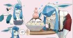 &lt;3 anthro apron blue_sclera blush bodily_fluids breasts cleavage clothed clothing dessert eeveelution female food generation_4_pokemon glaceon human ice_cream looking_at_viewer mammal nintendo pokemon pokemon_(species) sweat unknown_artist video_games white_eyes 