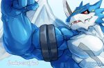  anthro bandai_namco belt biceps digimon digimon_(species) exveemon flexing hi_res male muscular muscular_male pecs solo veiny_muscles waddledox 