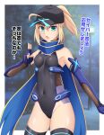  1girl ahoge artoria_pendragon_(fate) baseball_cap black_headwear blonde_hair blue_scarf breasts covered_navel cross_(crossryou) fate/grand_order fate_(series) fishnets green_eyes hair_through_headwear hat highres impossible_clothes impossible_leotard leotard looking_at_viewer mysterious_heroine_x_(fate) open_mouth scarf skin_tight small_breasts solo taimanin_(series) taimanin_suit 