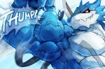  anthro bandai_namco belt biceps big_muscles clothing digimon digimon_(species) exveemon flexing hi_res male muscular muscular_male pecs solo torn_clothing veiny_muscles waddledox 