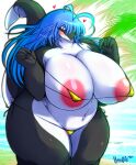  anthro areola big_breasts bikini blue_hair blush breasts cetacean charme clothing delphinoid female hair hi_res looking_at_viewer mammal marine nude oceanic_dolphin orca smile solo swimwear toothed_whale ymbk 