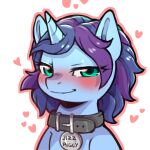  1:1 blue_body blue_fur blush careful_cuddles cold-blooded-twilight collar collar_tag equid equine fan_character feral friendship_is_magic fur green_eyes hasbro horn horse male mammal my_little_pony petplay pony roleplay solo suggestive unicorn 