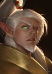  1boy armor blood_elf_(warcraft) colored_sclera elf facial_hair glowing glowing_eyes green_eyes green_sclera huabinwang long_pointy_ears lor&#039;themar_theron male_focus pointy_ears ponytail portrait warcraft 
