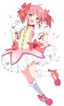  1girl :d bow full_body gloves hair_bow ixy kaname_madoka looking_at_viewer magical_girl mahou_shoujo_madoka_magica pink_eyes pink_hair red_bow short_hair smile solo twintails white_gloves 