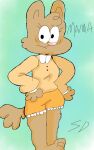  anthro brown_body brown_fur brown_tail character_name clothing female fur hi_res mammal marma_(puppkittyfan1) paws puppkittyfan1 signature solo ursid white_clothing yellow_clothing 