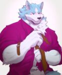  absurd_res anthro blush brand_new_animal bulge canid canine canis clothing hi_res male mammal moshihun muscular muscular_anthro muscular_male necktie shirou_ogami simple_background solo studio_trigger underwear wolf 