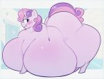  2021 belly big_belly blush bodily_fluids digital_media_(artwork) equid equine female feral friendship_is_magic green_eyes hair half-closed_eyes hasbro horn hyper hyper_belly mammal multicolored_hair my_little_pony narrowed_eyes obese obese_female obese_feral overweight overweight_female overweight_feral pink_hair pink_tail purple_hair purple_tail ridiculouscake smile solo sweat sweatdrop sweetie_belle_(mlp) two_tone_hair two_tone_tail unicorn white_body 