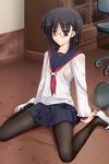  black_eyes black_hair bucket chair cloth_x_close glasses highres male_focus otoko_no_ko pantyhose saionji_kai school_uniform see-through shoes sitting solo uwabaki wanashiro_giovanna wariza water wet wet_clothes 