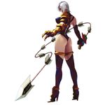  ass bare_hips boots breasts covered_nipples full_body high_heels highres isabella_valentine kawano_takuji official_art shoes short_hair simple_background solo soulcalibur soulcalibur_ii standing sword thigh_boots thighhighs weapon whip whip_sword white_hair 