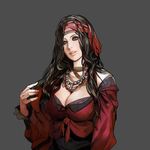  absurdres black_hair blue_eyes breasts castlevania castlevania:_order_of_ecclesia cleavage gypsy highres hirooka_masaki jewelry large_breasts laura_(castlevania_ooe) lips long_hair necklace official_art solo 