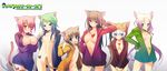  animal_ears bad_id bad_pixiv_id bottomless brown_hair cat_ears censored green_hair hair_ornament hat long_hair multiple_girls open_clothes original pink_hair short_hair silver_hair smile tail thighhighs white_hair yanagi_yuu 